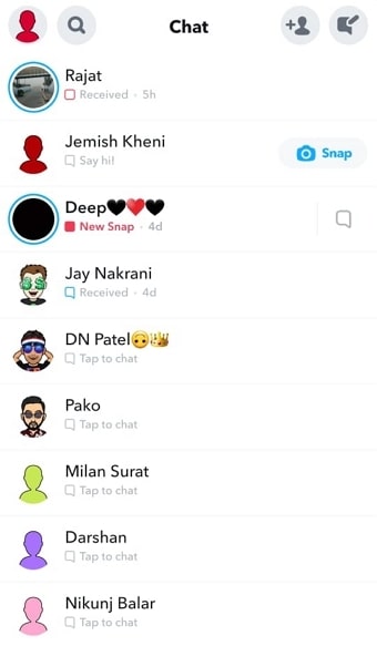 snapchatin ystävälista