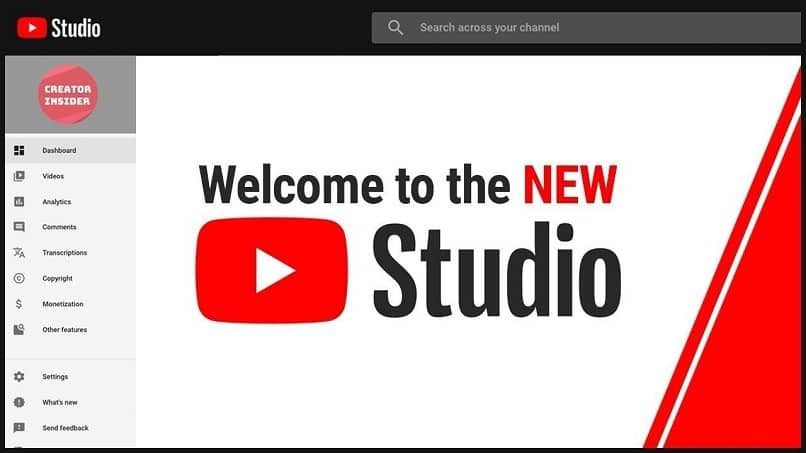 youtube-studion aloitusnäyttö