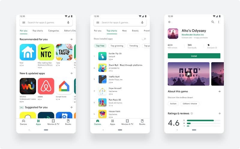 Näyttökuvat matkapuhelimista Google Play Kaupasta