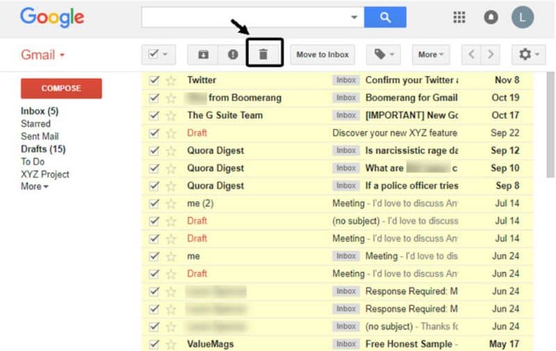 Poista Gmail-sähköpostit