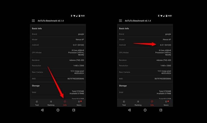 näyttökuva, joka näyttää vaiheet 32 ​​tai 64-bittisen helpon ja nopean käytön määrittämiseksi Android-puhelimessa