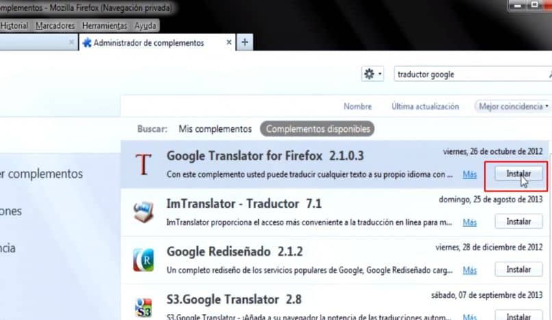 google mozilla Firefox Translator -laajennus