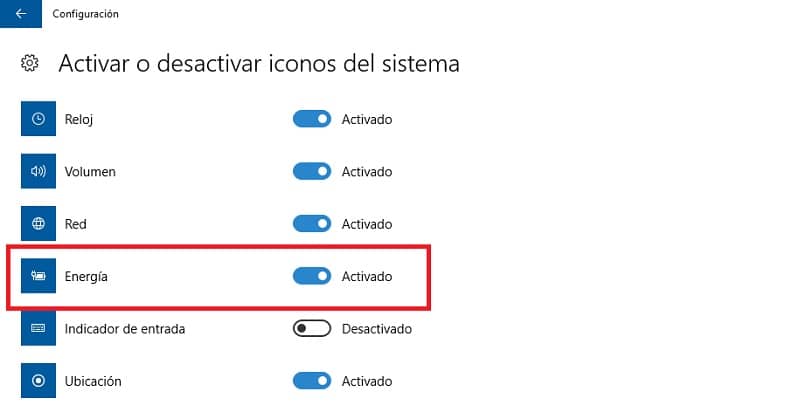 aktivoi akkukuvake Windows 10 -asetuksissa