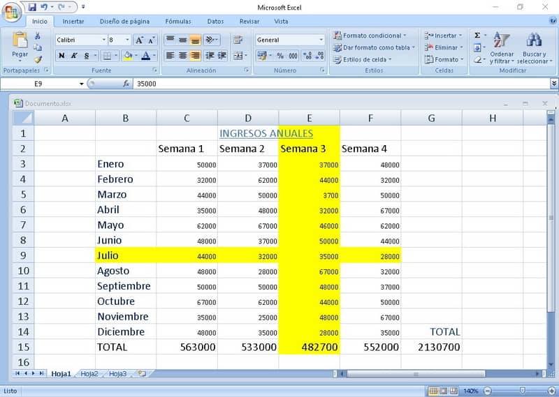 Korosta rivi sarake Excel