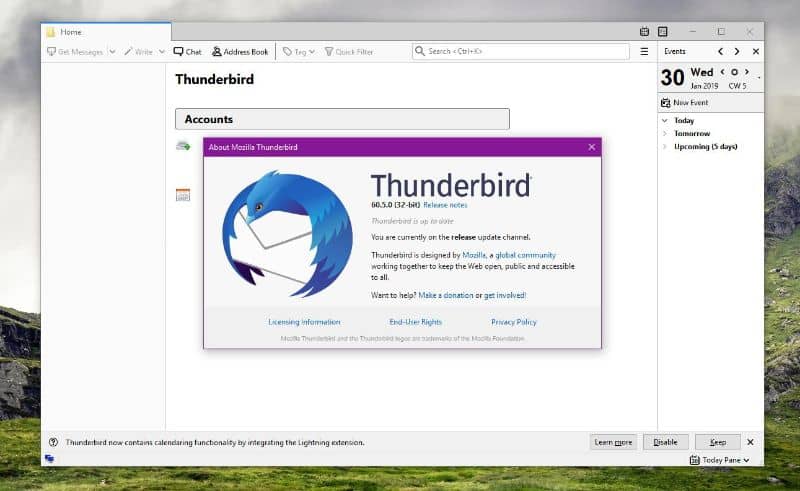 avoin ikkuna Mozilla Thunderbirdin kanssa