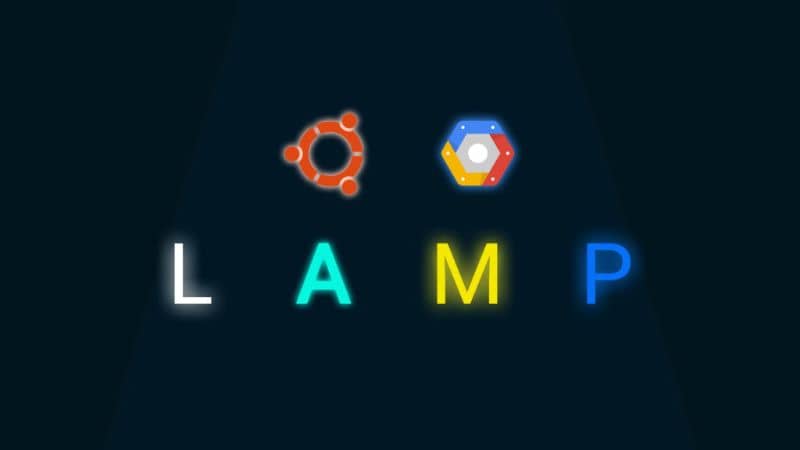 LAMP ja ubuntu-logo mustalla taustalla
