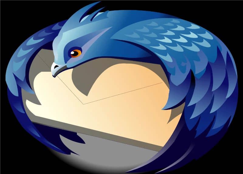 Mozilla Thunderbird -logo mustalla pohjalla