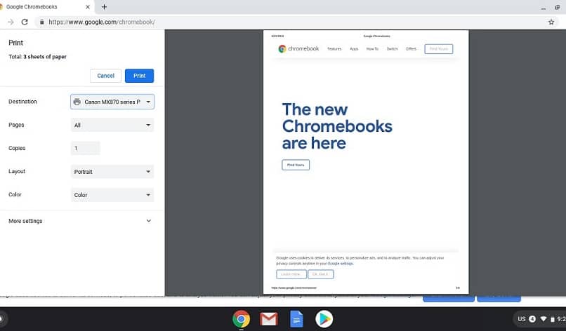 tulosta asiakirja Chromebookissa