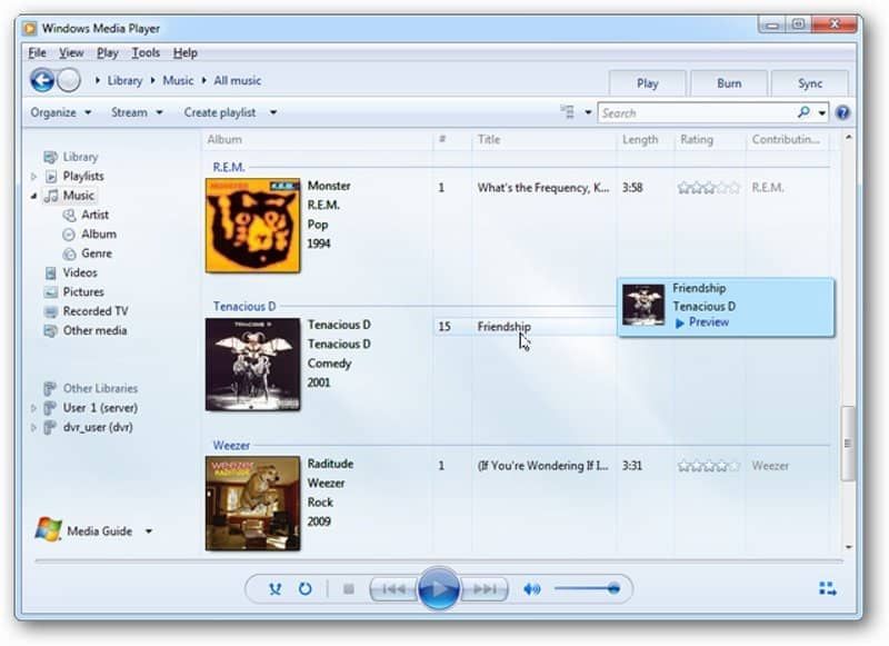 musiikkia Windows Media Playerissa