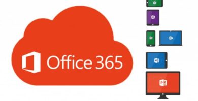 ilustracion office 365 nube junto a monitores