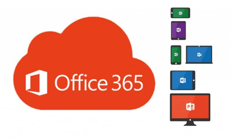 ilustracion office 365 nube junto a monitores