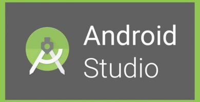 logo gris verde letras blancas android studio