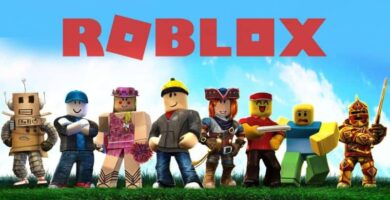 varios personajes y logo de roblox