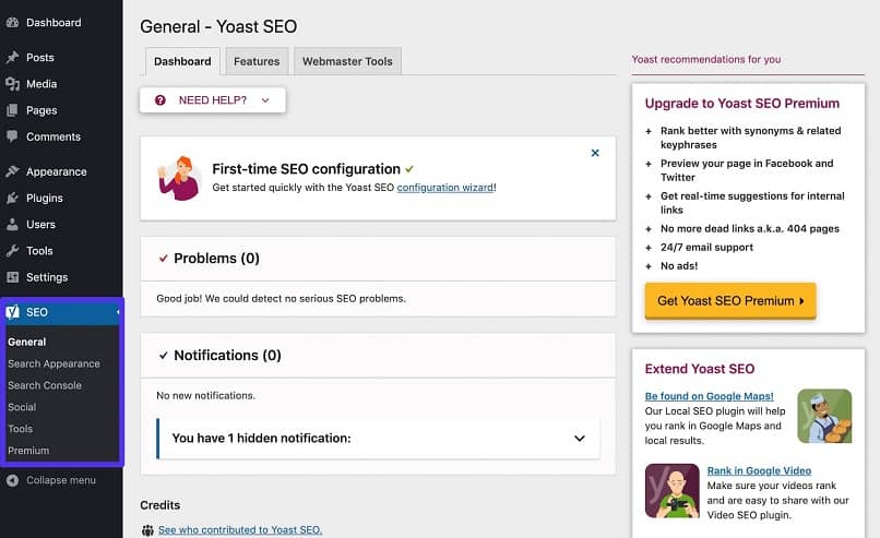 yoast seo -laajennusten asetuspaneeli