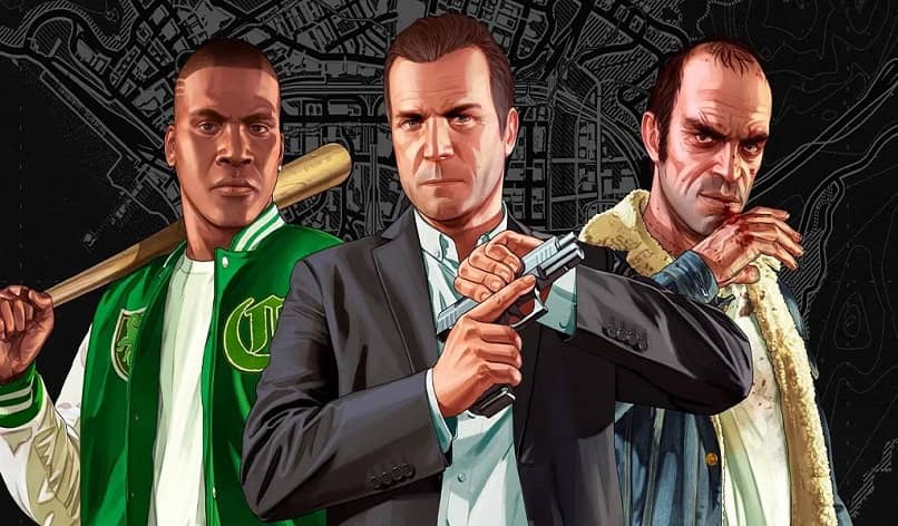 gta 5: n päähenkilöt aseilla