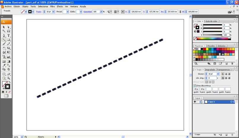 hacer linea guiones illustrator 13487