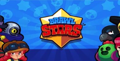 logo de Brawl Stars en el centro y diferentes personajes a los lados