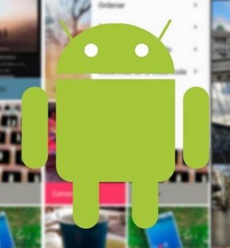 robot de android con collage de fondo