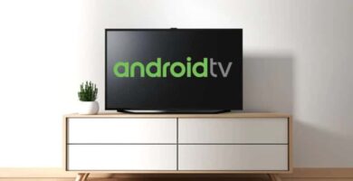 escritorio televisor muestra logo android tv 14456