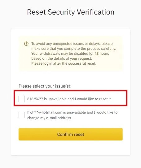 Kuinka vaihtaa puhelinnumerosi Binancessa 4 Binance nollaa suojauksen tarkistuksen