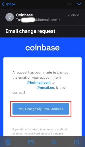 Coinbase -sähköpostin muutospyyntö