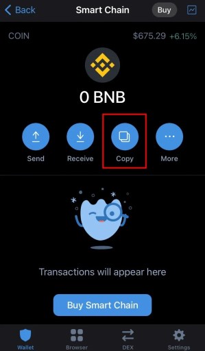 Kuinka ostaa Spore Finance (SPORE) 3 Kopioi BNB -osoite Trust Walletista