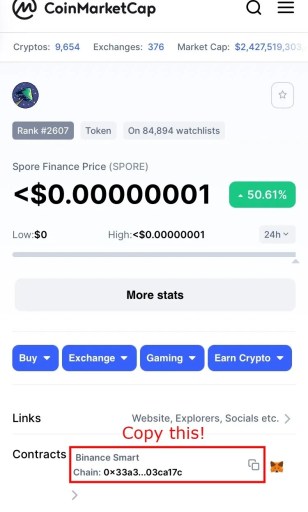 Kuinka ostaa Spore Finance (SPORE) 5 Spore Finance -tunnus