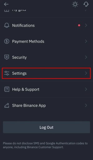 Kuinka vaihtaa valuuttaa Binancessa 5 Binance -mobiiliasetukset