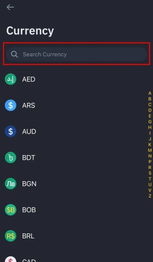 Kuinka vaihtaa valuuttaa Binancessa 7 Binance mobiili valuuttahaku