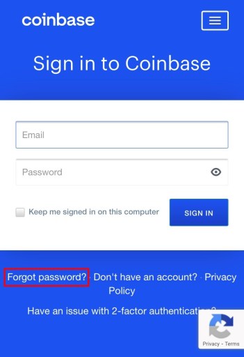 Coinbase unohti salasanan