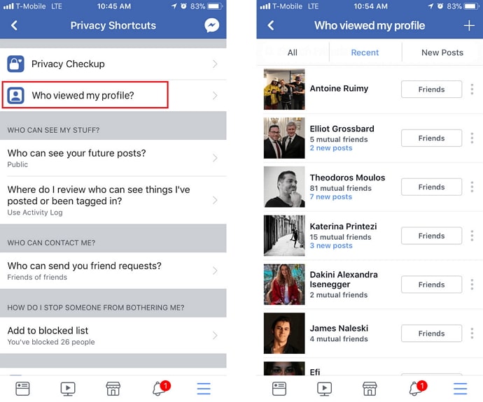 joka katsoi facebook -profiiliasi