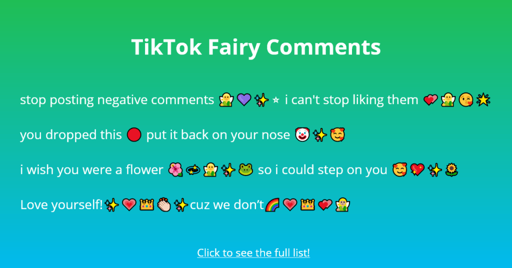 Esimerkkejä TikTok Fairy -kommenteista