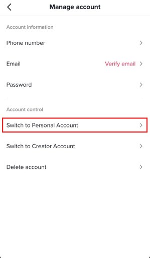 Vaihda henkilökohtaiselle tilille TikTokissa