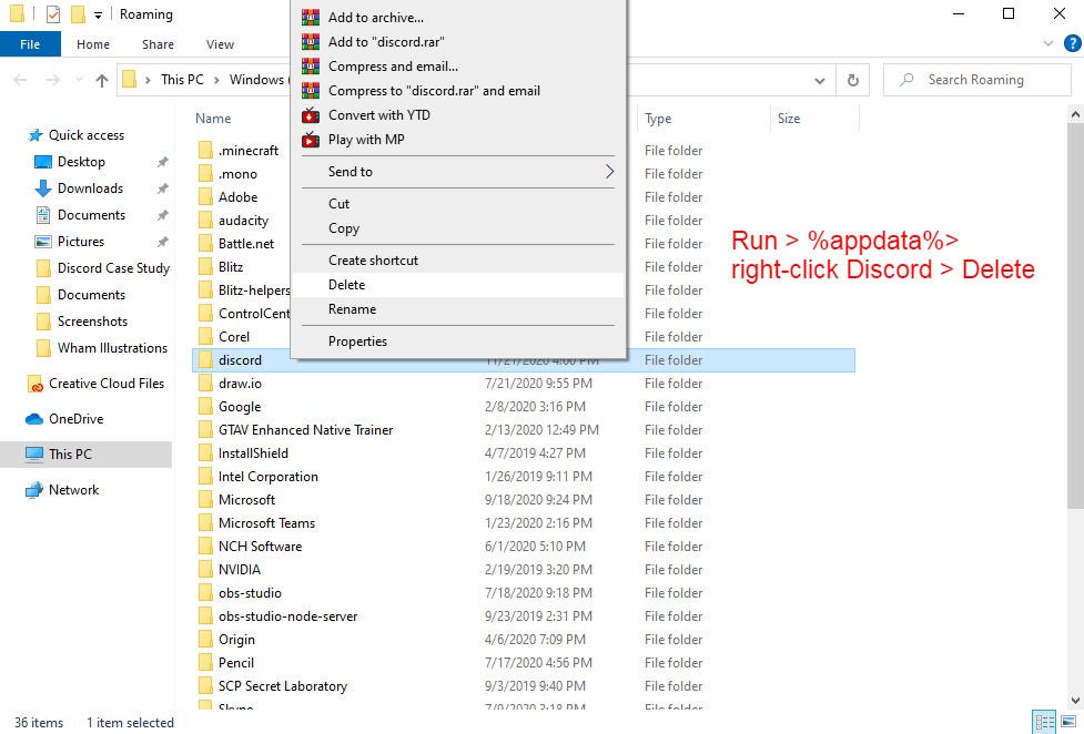 Kuinka korjata "Asennus epäonnistui" Discordissa 3 Poista Discord %appdata%