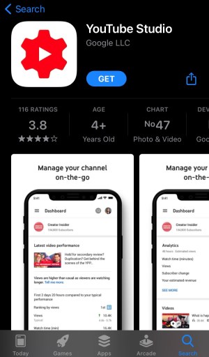 YouTube Studio App Storessa