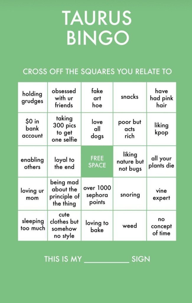 Astrologian bingomallit Instagramille 2 Härkä bingo