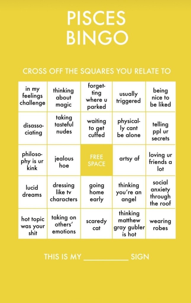 Astrologian bingomallit Instagramille 12 Kalat bingo