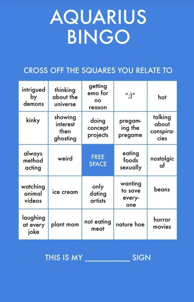 Astrologian bingomallit Instagramille 11 Vesimiehen bingo