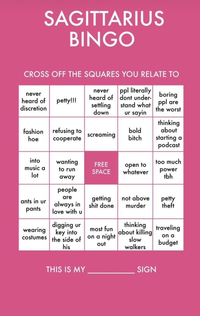 Astrologian bingomallit Instagramille 9 Jousimiehen bingo