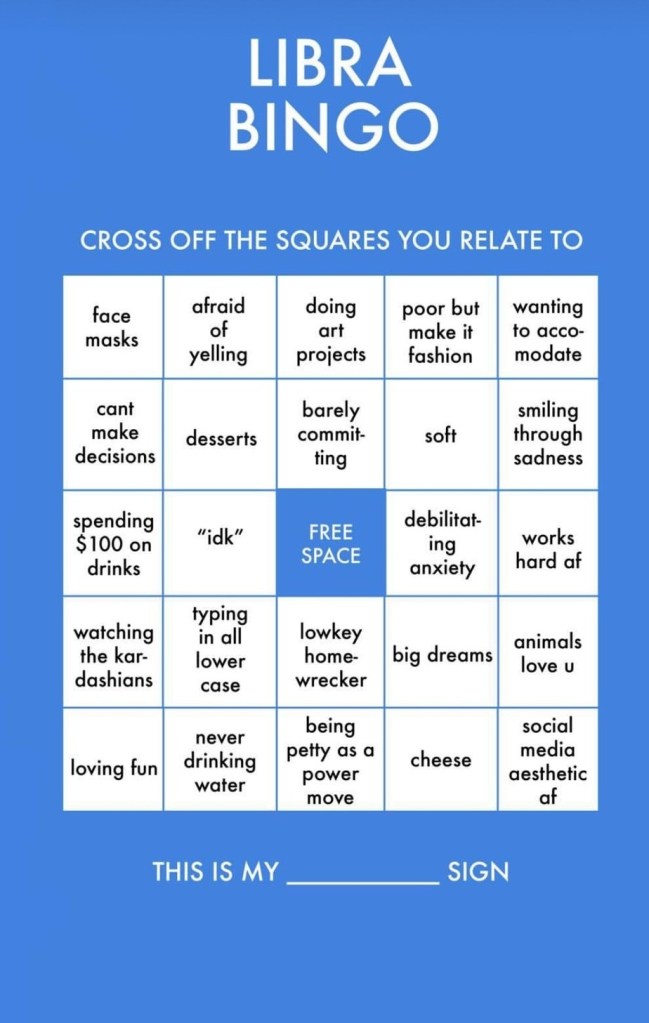 Astrologian bingomallit Instagramille 7 Vaaka bingo