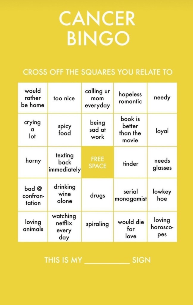 Astrologian bingomallit Instagramille 4 Syöpäbingo