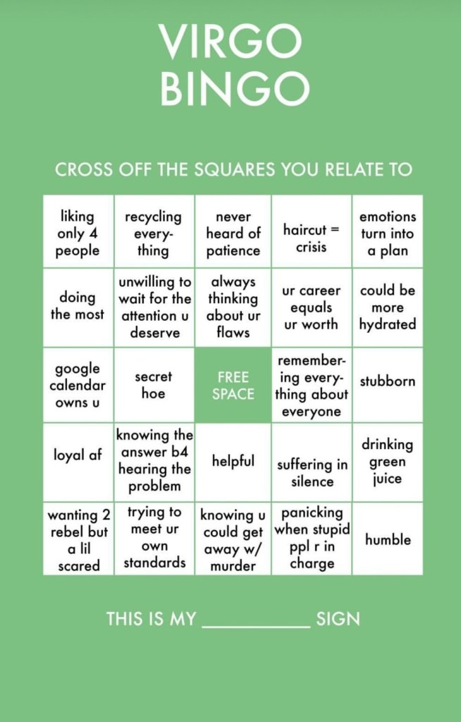 Astrologian bingomallit Instagramille 6 Neitsyt bingo